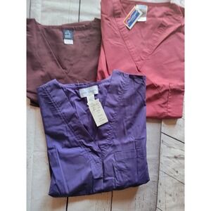 Lot Of 3 Short Sleeve Solid Scrub Nurse Tops 2 New With Tags Solid Colors XL #10
